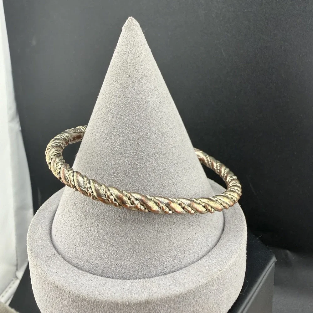 Vintage Estate Cuff Bracelet Silver Tone Nordic Twisted Rope Scroll 6.75